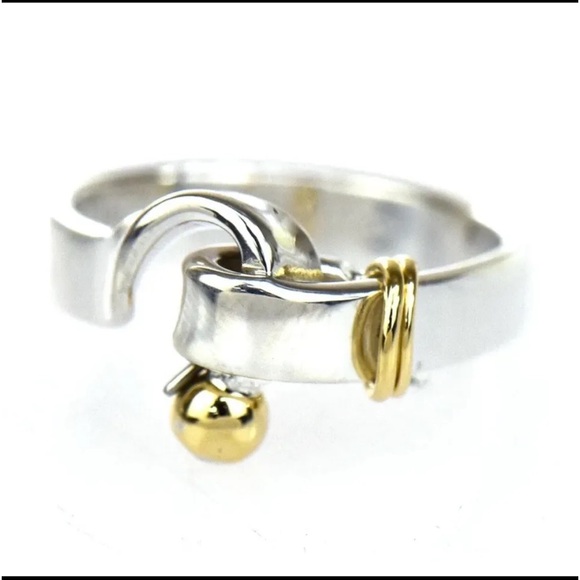 Tiffany & Co 925 Sterling Silver & 18k Gold Hook Eye Ring Size 4 - Picture 1 of 9